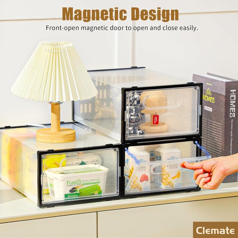 Clemate 15 Pack Shoe Storage Boxes, Clear Plastic Stackable Shoe Organizer for Closet, Shoe Box with Magnetic Door, Foldable Shoe Storage Bin, Sneaker Storage Box Shoe Rack Container Holder, Size 9 - Image 4